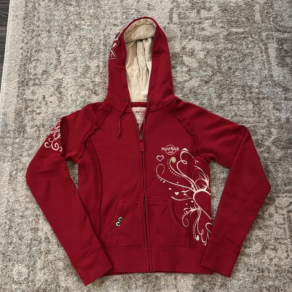 Vintage Hard Rock Cafe St. Louis zip up embroidered hoodie sweatshirt XS